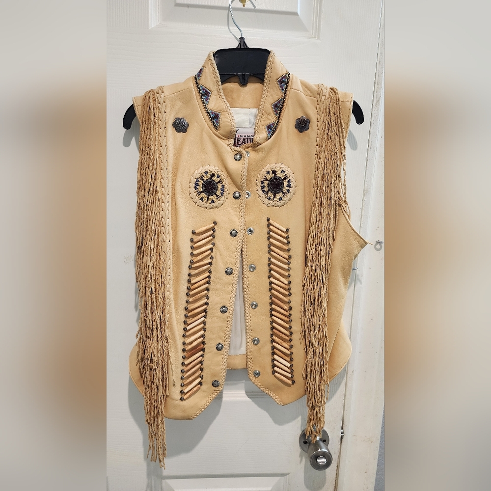 Diamond Leathers  ,leather Beige Embellished Vest
